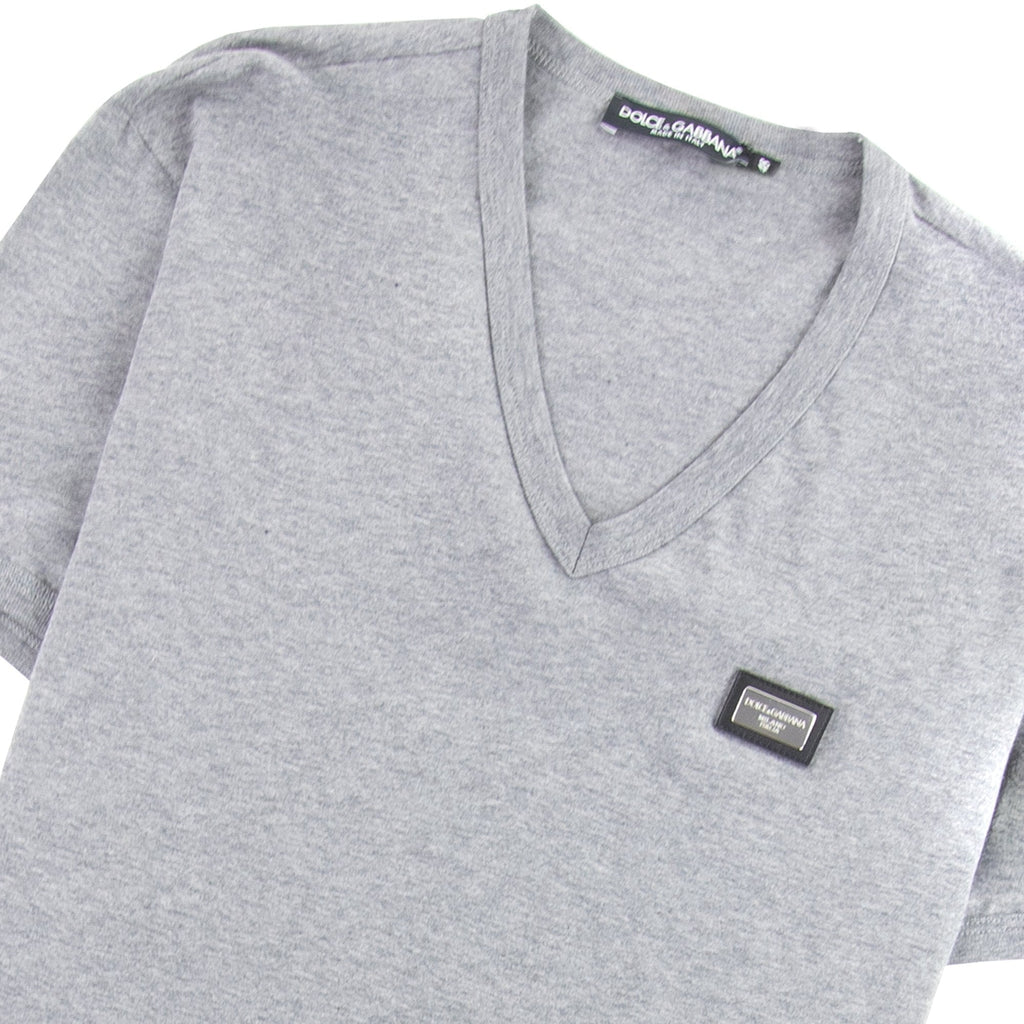 Dolce&Gabbana Metal Logo V Neck T-shirt Grey S8291