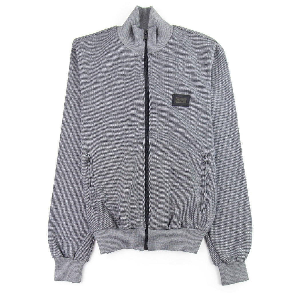 Dolce & Gabbana Metal Logo Zip Up Funnel Neck Jacket Grey Marl S8030