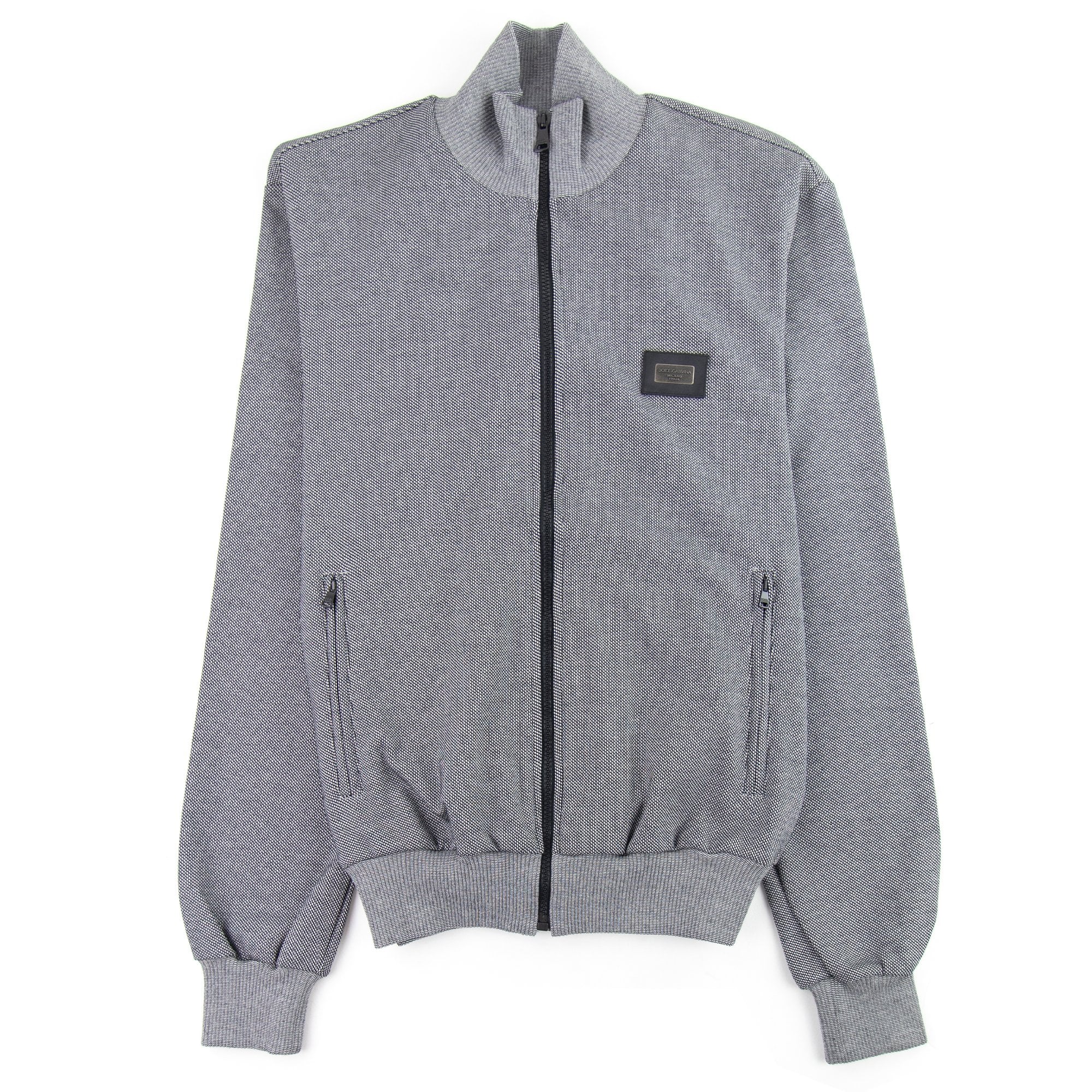 Dolce & Gabbana Metal Logo Zip Up Funnel Neck Jacket Grey Marl S8030