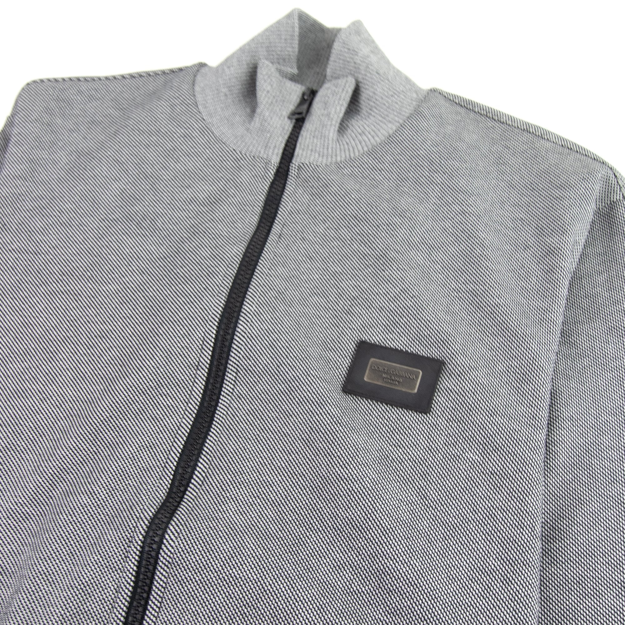 Dolce & Gabbana Metal Logo Zip Up Funnel Neck Jacket Grey Marl S8030