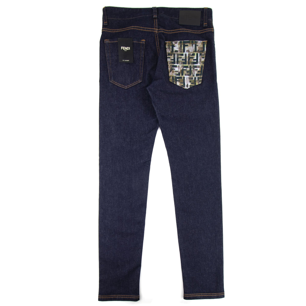 Fendi Camouflage Pocket U.S. Skinny Jeans Dark Blue