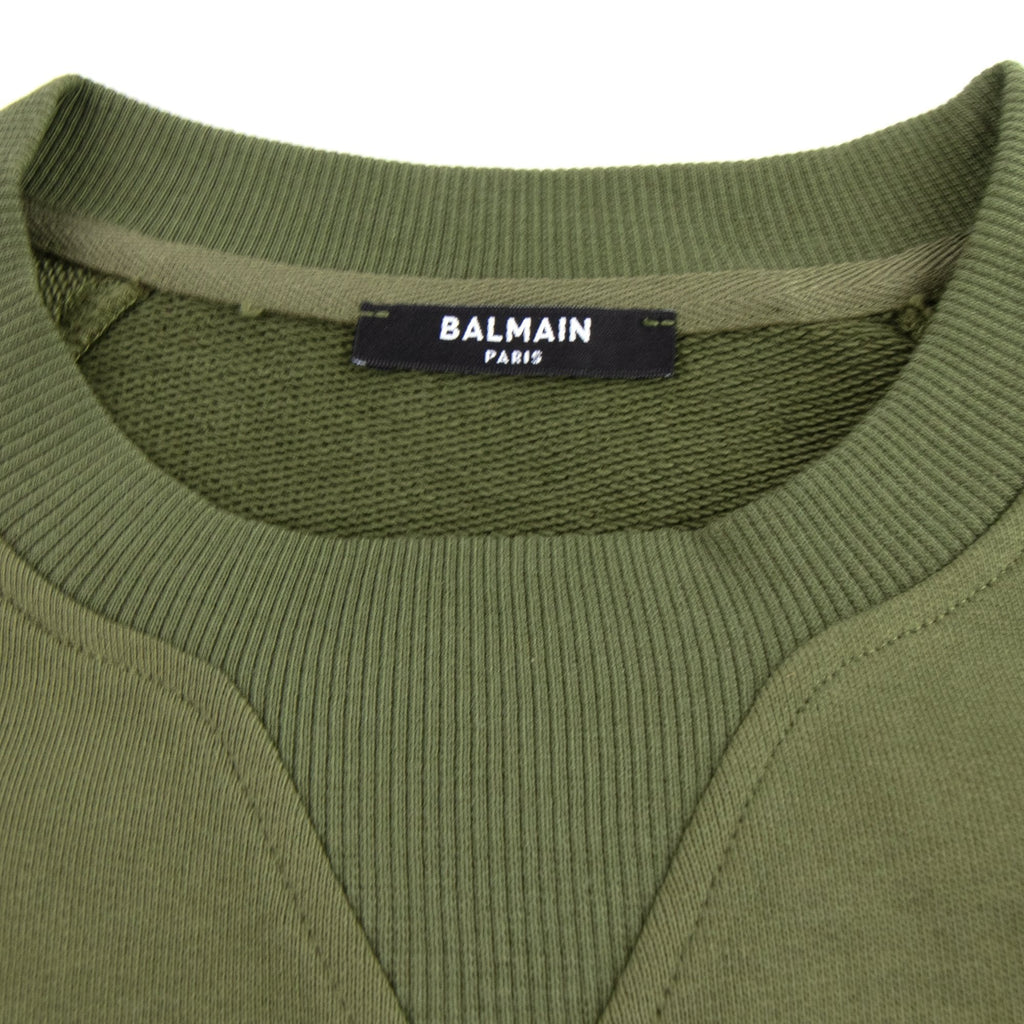 Balmain Silver Logo Cotton Sweatshirt Khaki