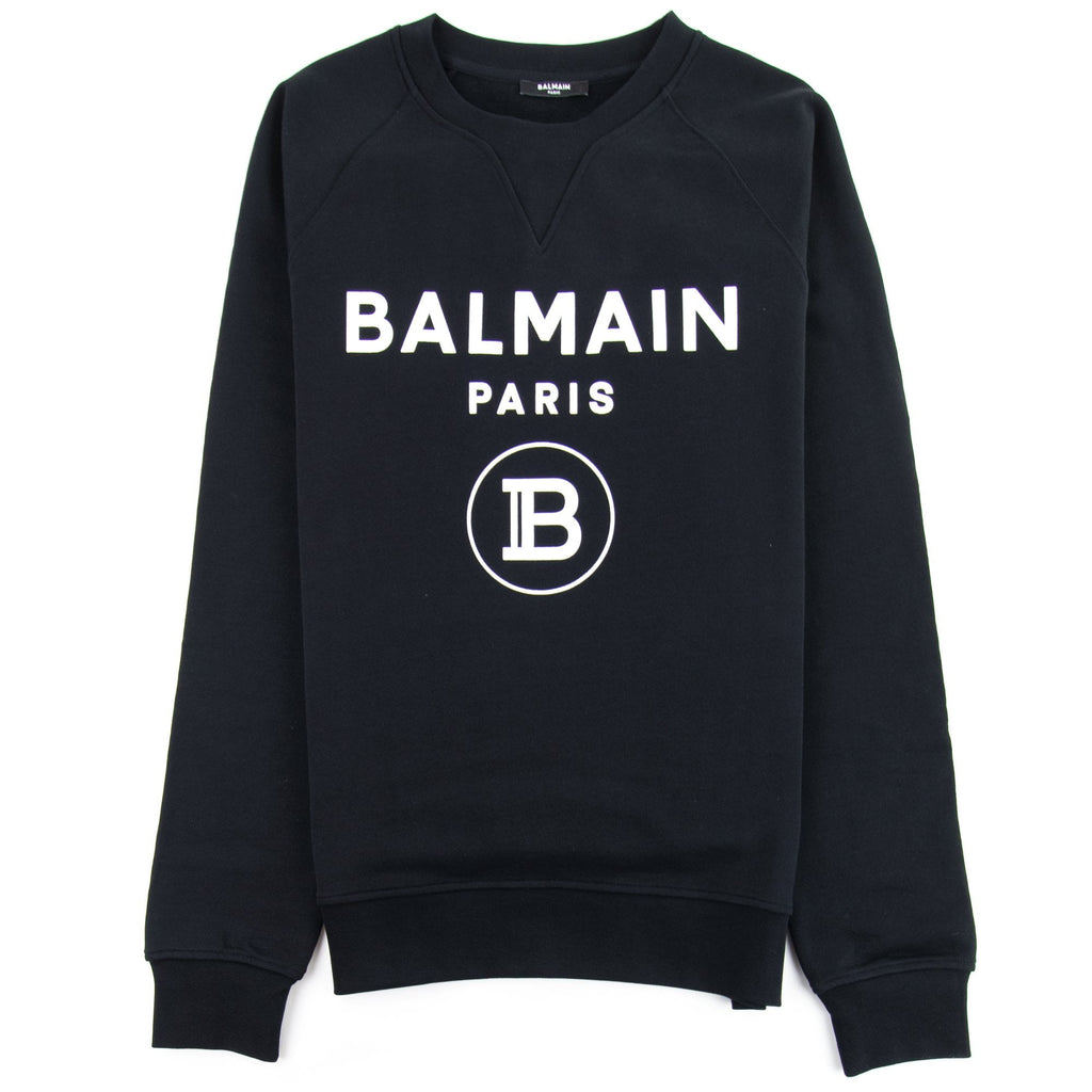Balmain Velvet Logo Cotton Sweatshirt Black