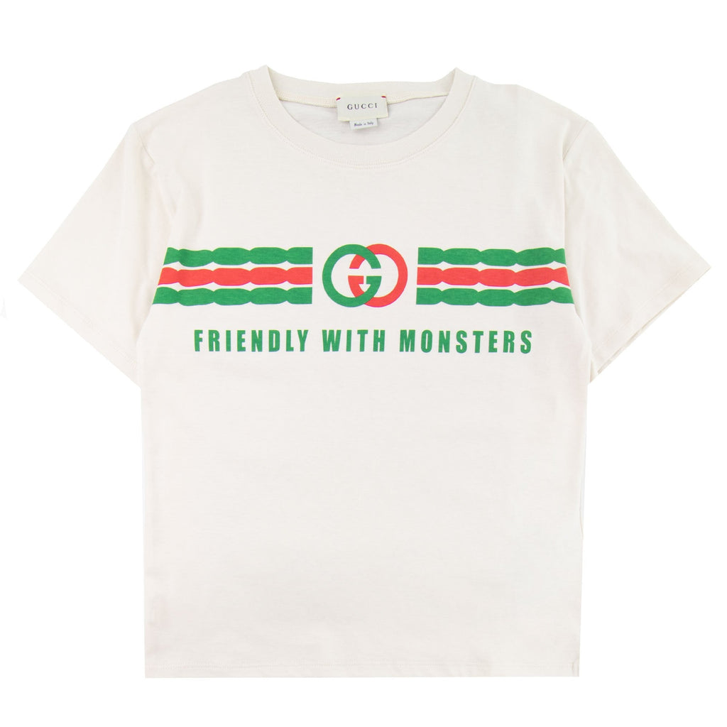 Gucci Junior Interlocking G Print Cotton T-shirt Cream