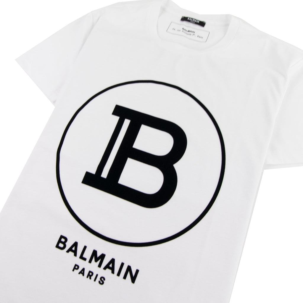 Balmain Printed Balmain Paris Logo T Shirt White