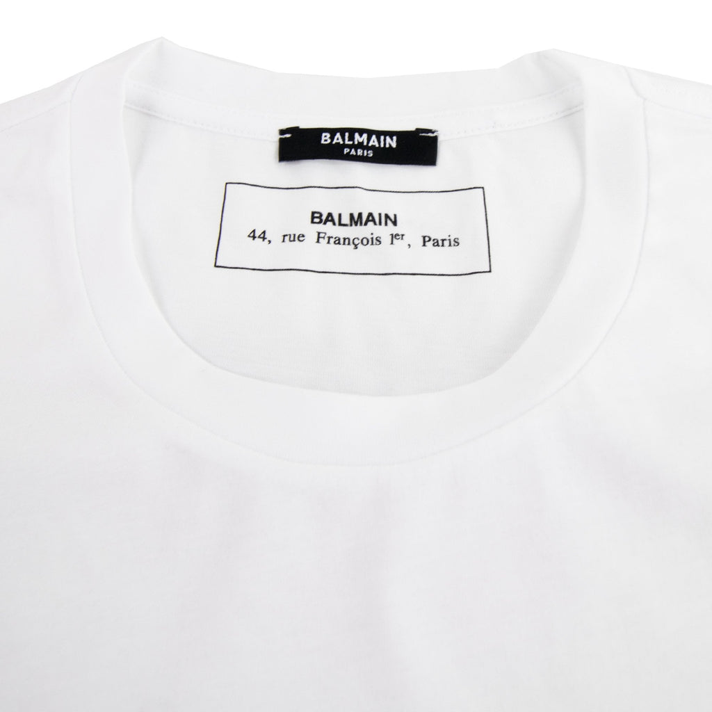Balmain Printed Balmain Paris Logo T Shirt White