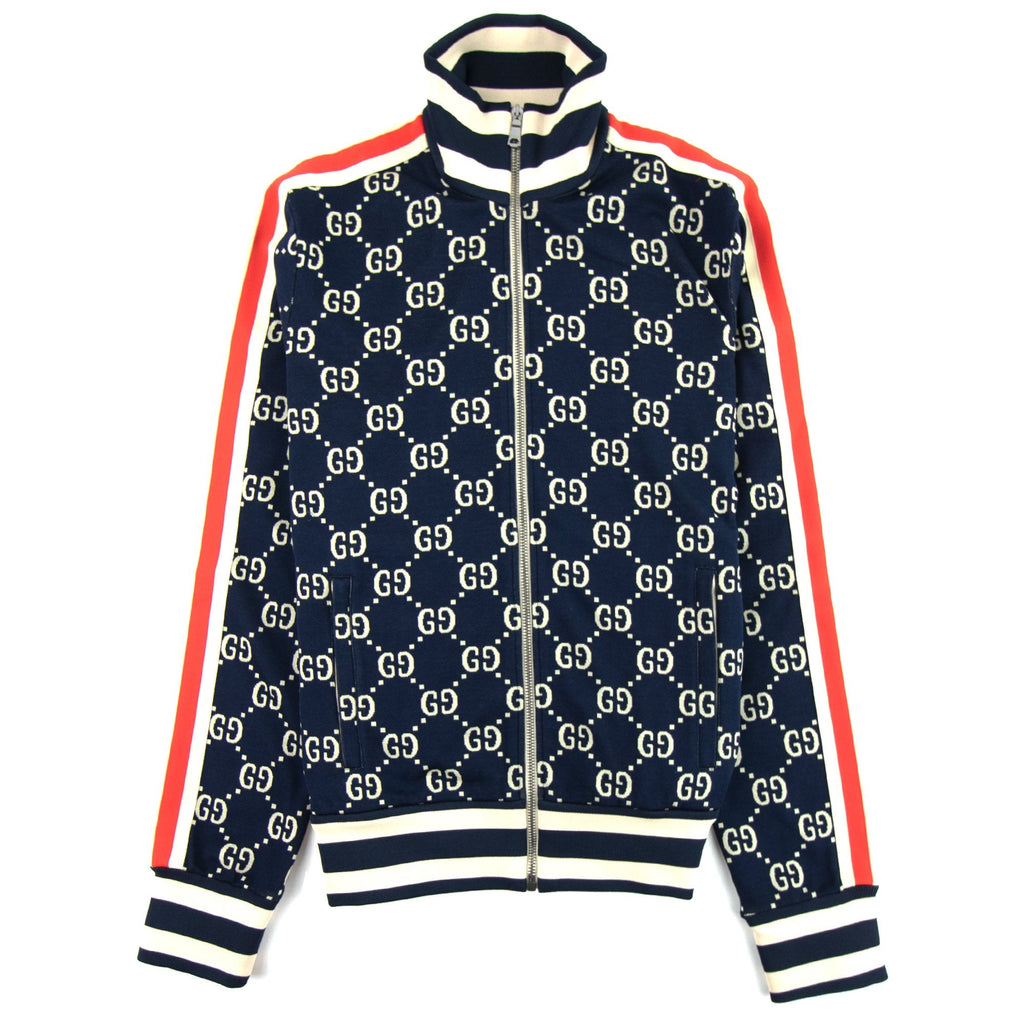 Gucci Jacquard Gg Zip Up Jacket Blue