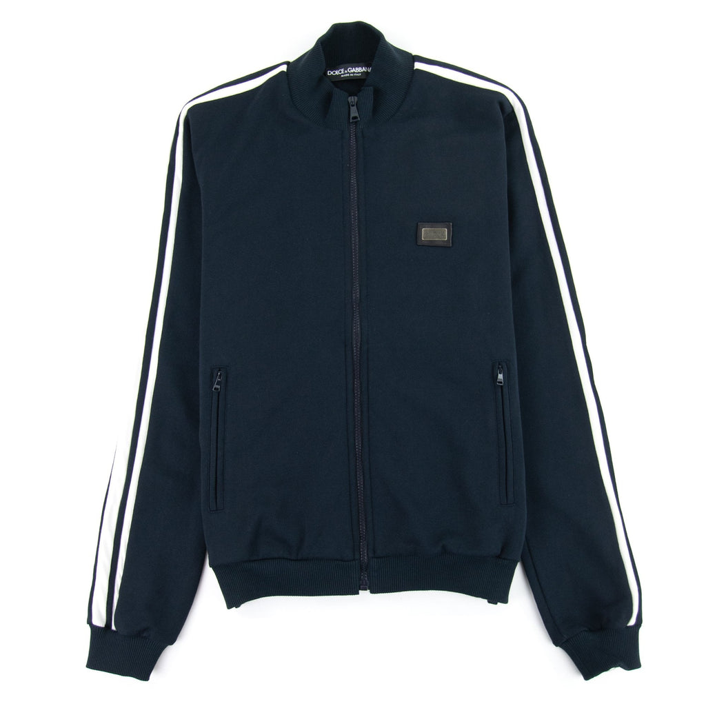 Dolce & Gabbana Metal Logo Zip Up Funnel Neck Jacket Navy S9001