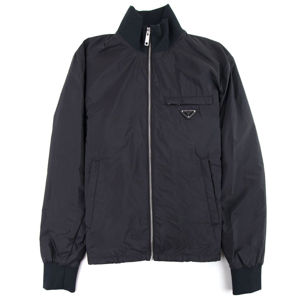 Prada Nylon Gabardine Blouson Chest Logo Jacket Nero