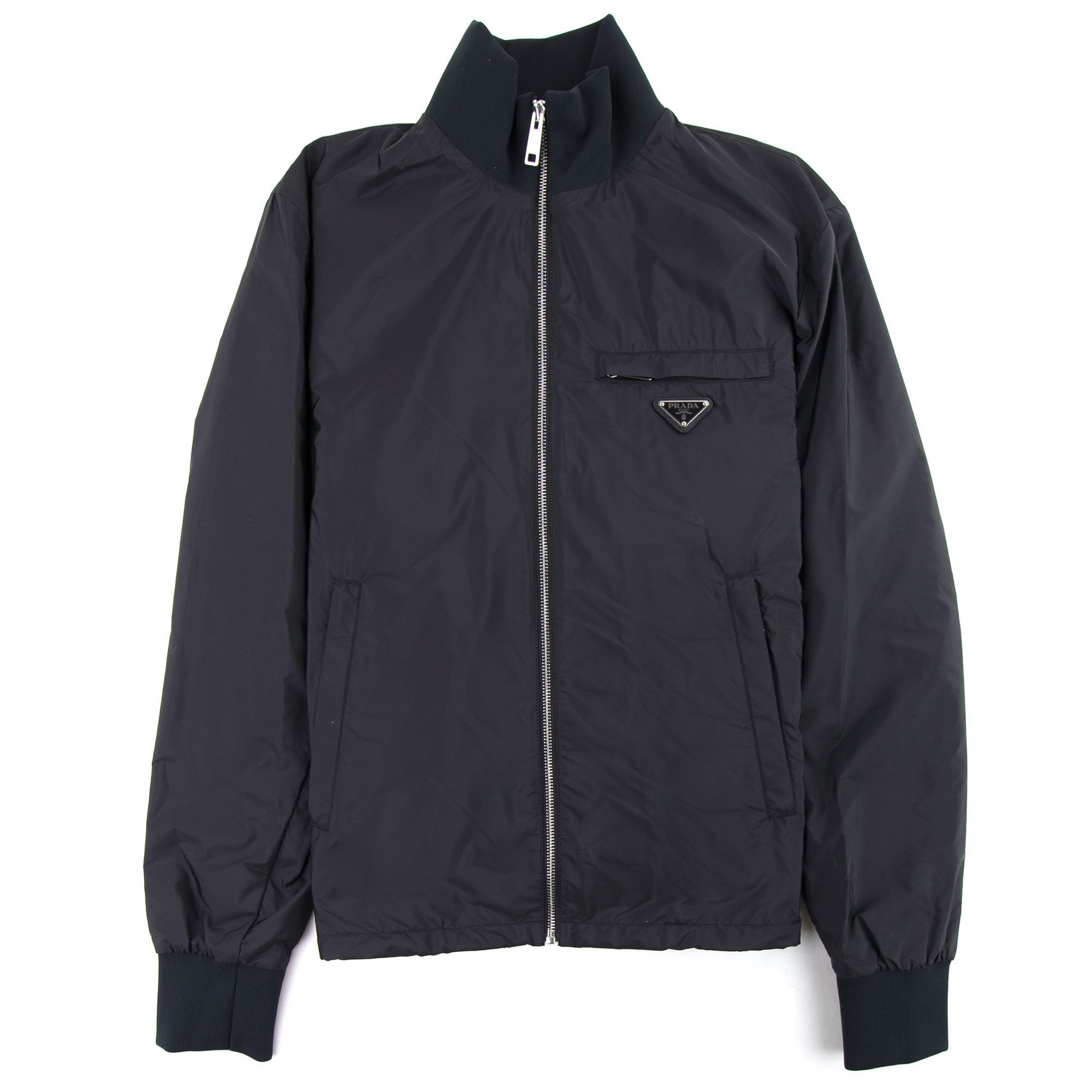 Prada Nylon Gabardine Blouson Chest Logo Jacket Nero