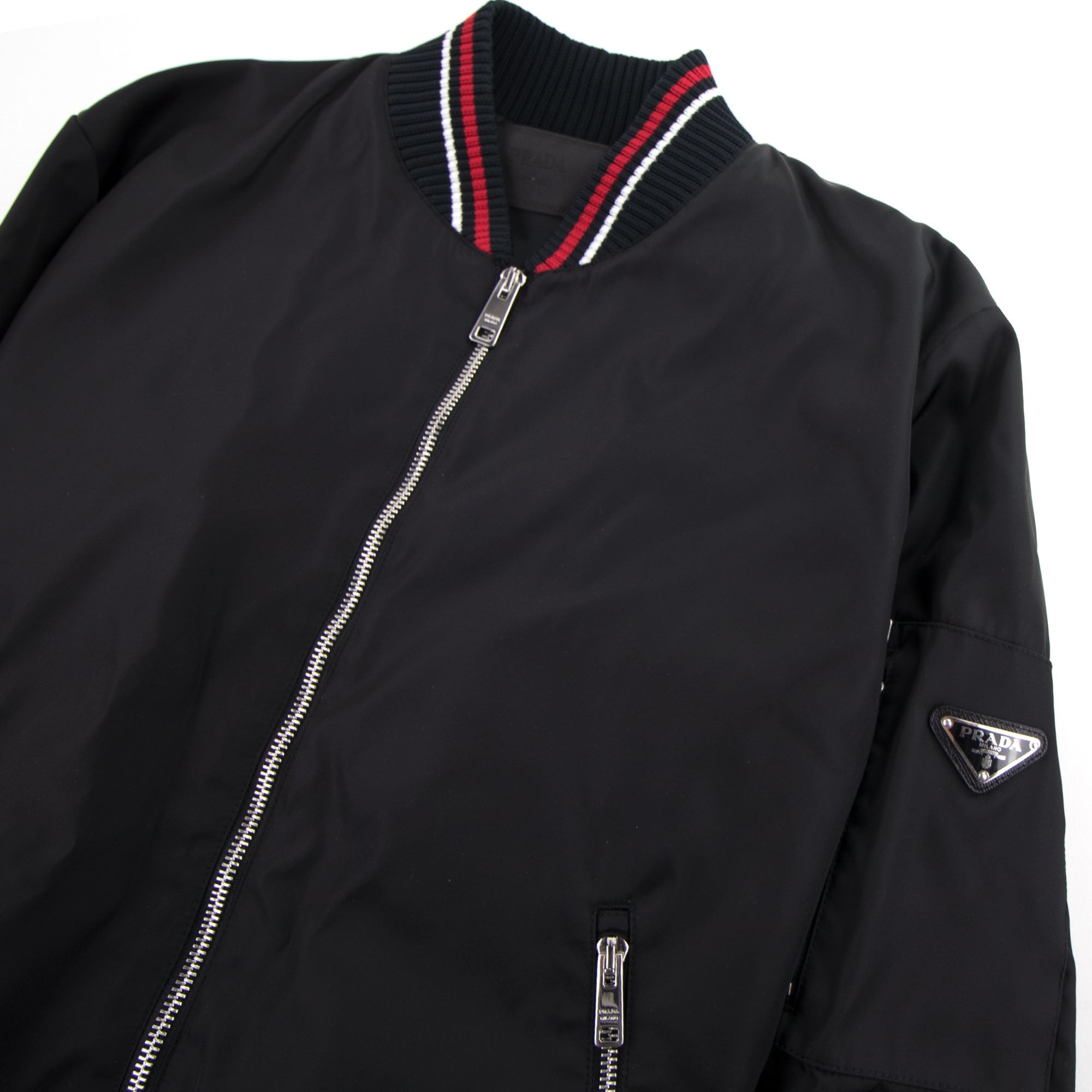 Prada Gabardine Nylon Bomber Jacket Nero