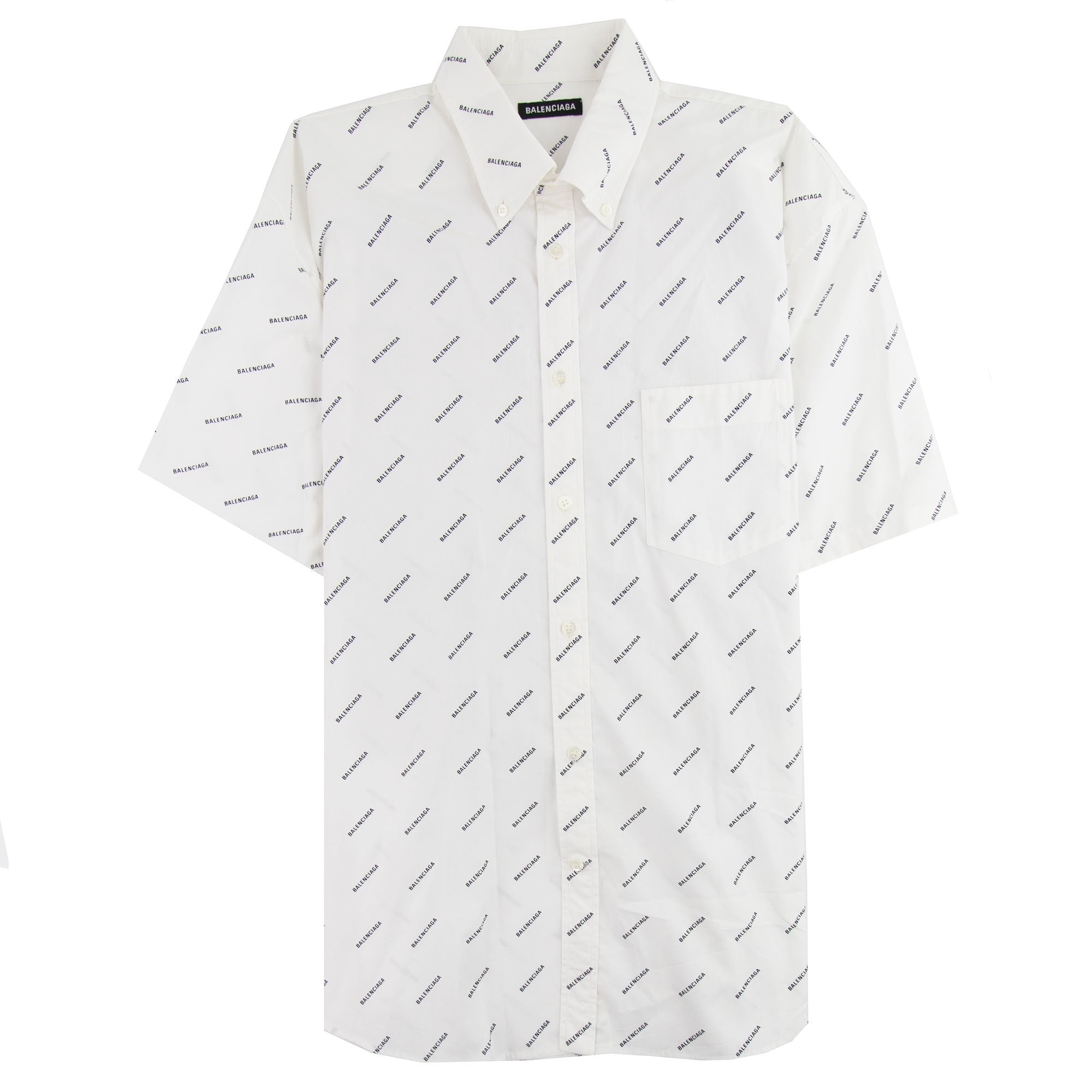 Balenciaga All Over Logo Short Sleeve Shirt White