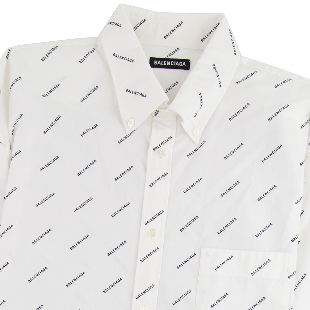 Balenciaga All Over Logo Short Sleeve Shirt White