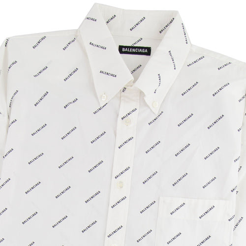 Balenciaga All Over Logo Short Sleeve Shirt White
