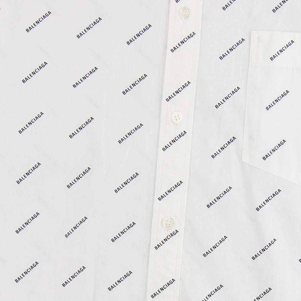 Balenciaga All Over Logo Short Sleeve Shirt White