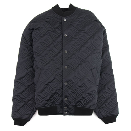 Balenciaga Allover Logo Quilted Bomber Black