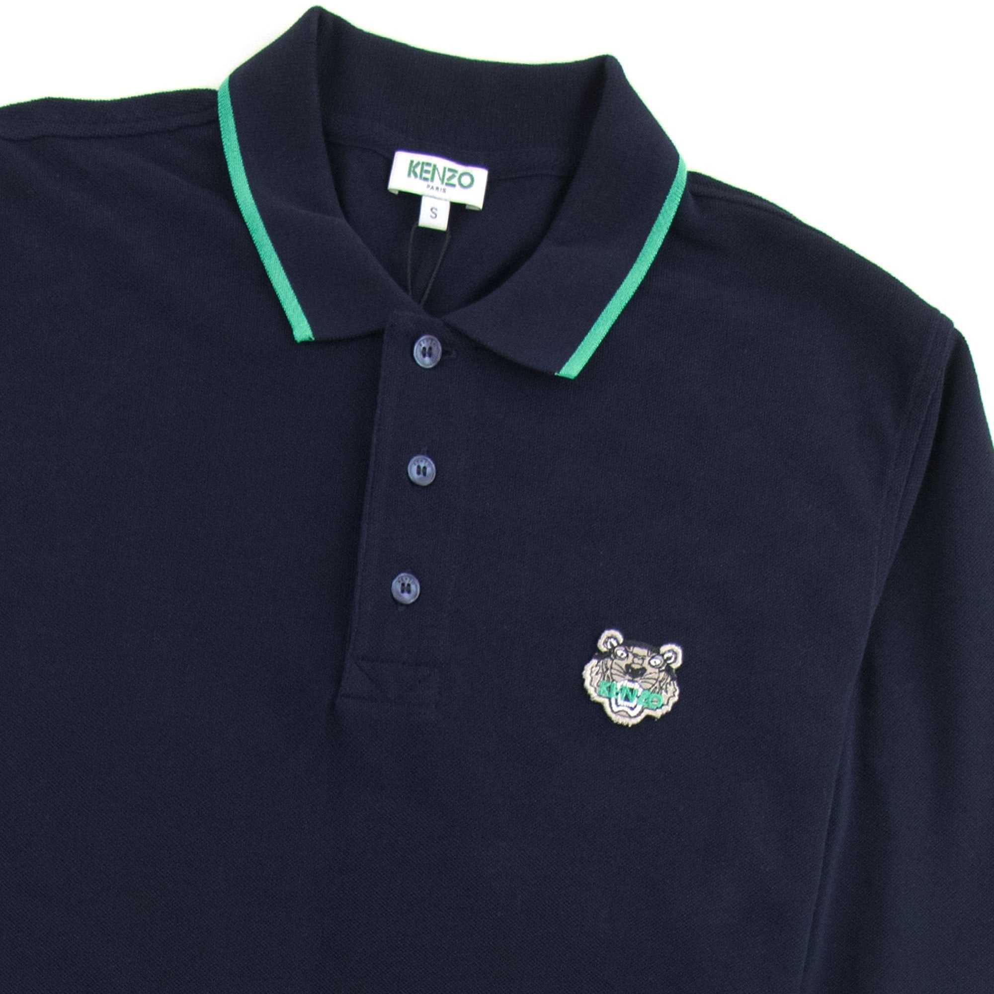 Kenzo Tiger Logo Long Sleeve Polo Navy Blue