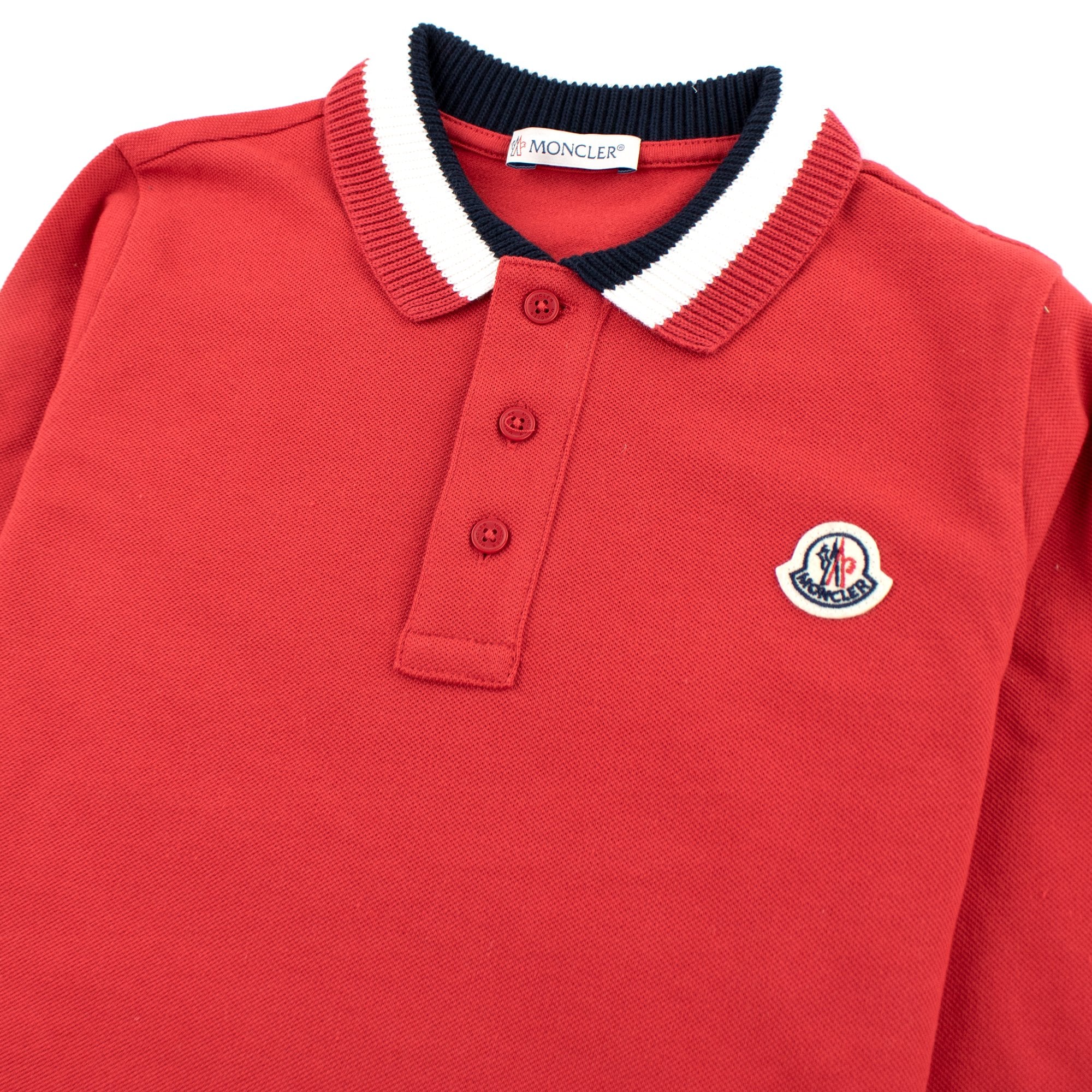 Moncler Junior Long Sleeve Polo Shirt Red