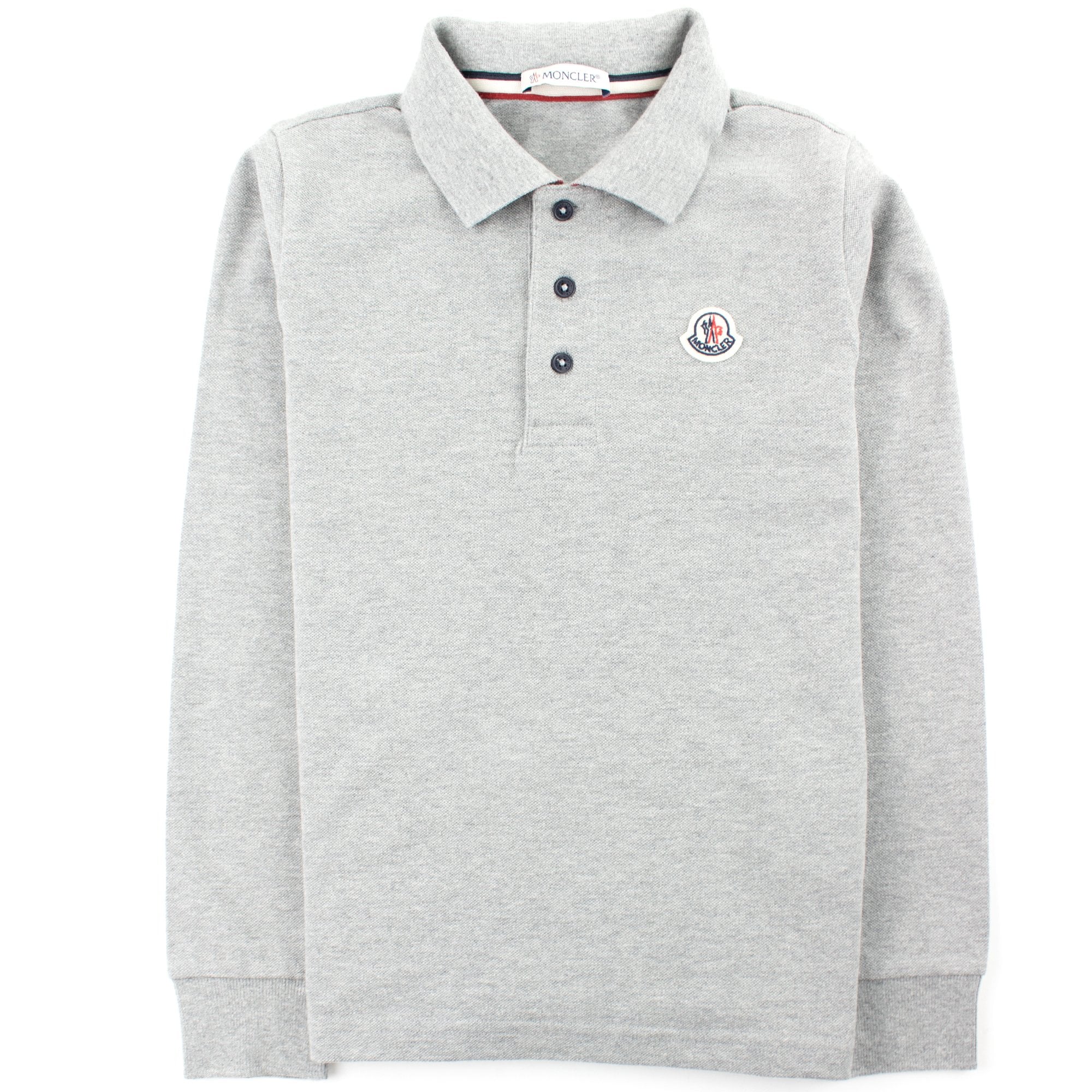 Moncler Junior Logo Collar Long Sleeve Polo Grey
