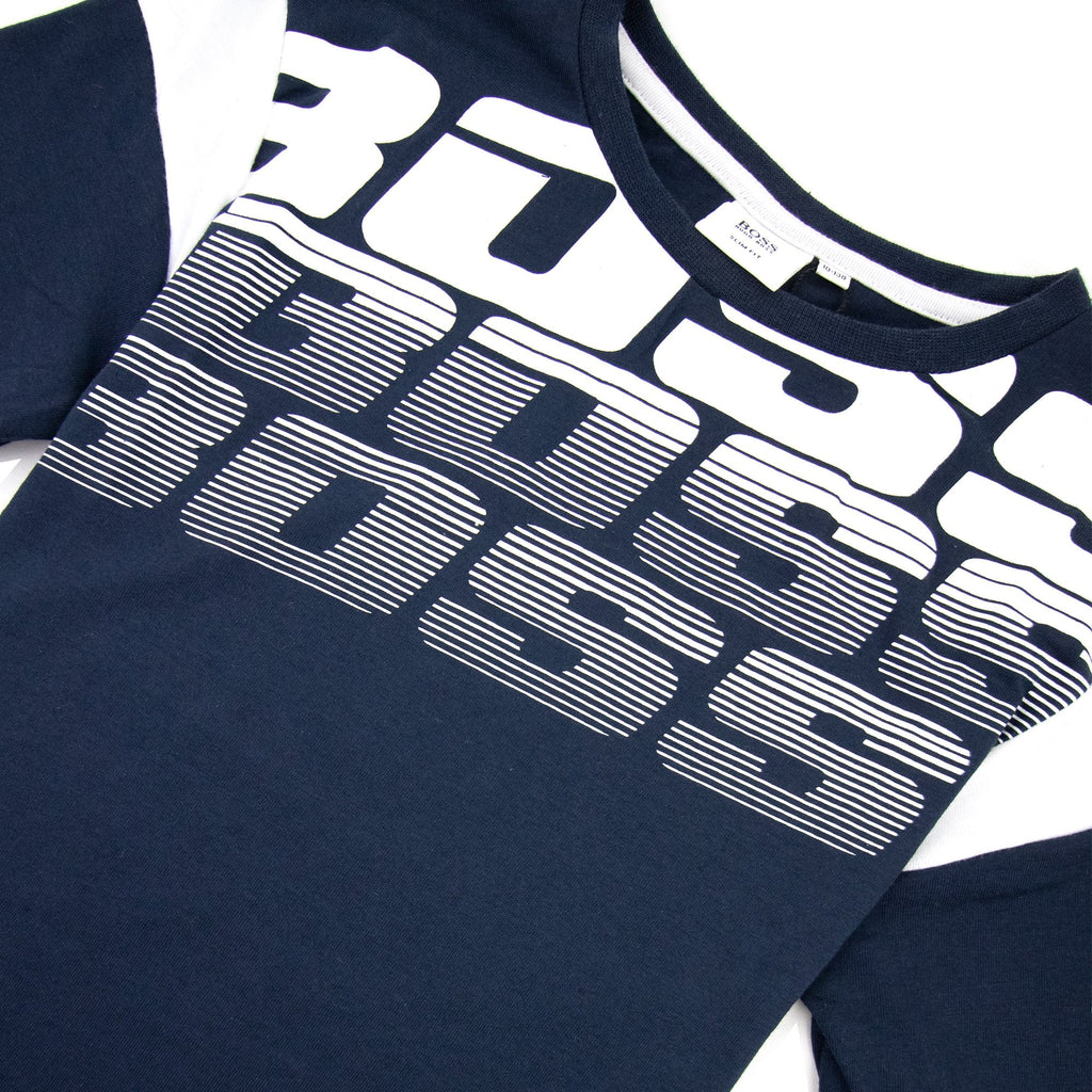 Hugo Boss Kids Logo Print Colour Block T Shirt Navy