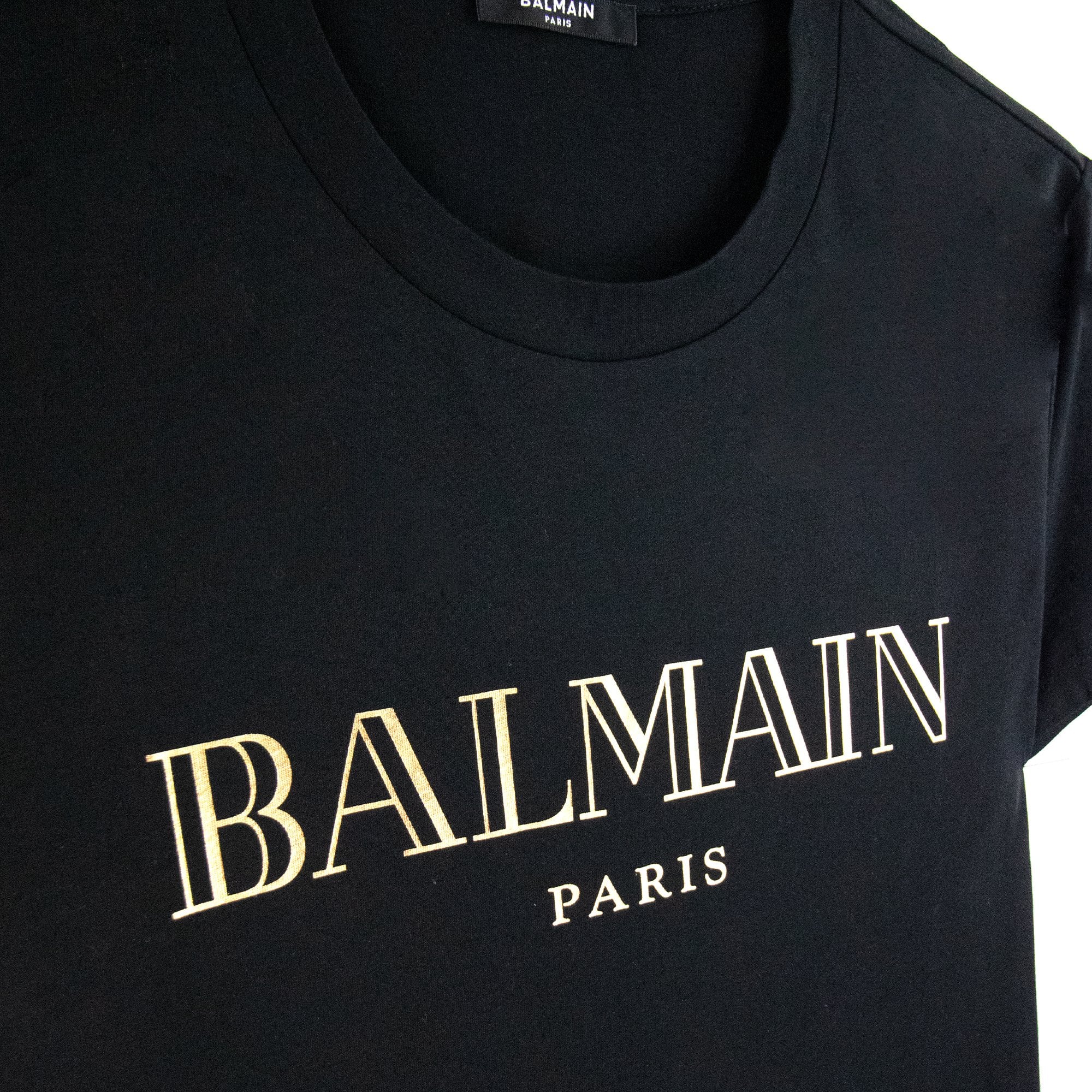 Balmain Logo Print Cotton T Shirt Black/gold