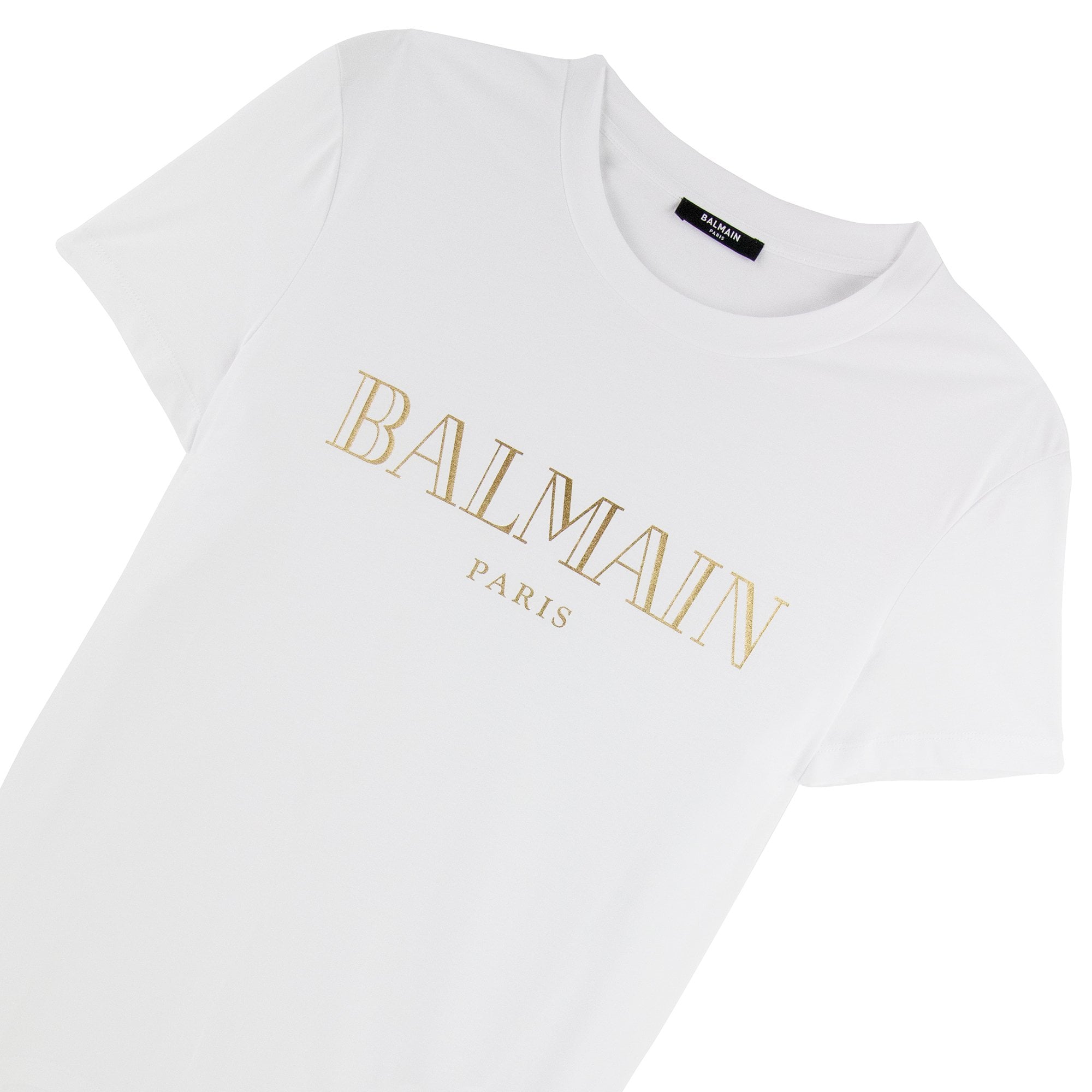 Balmain Logo Print Cotton T Shirt White/gold