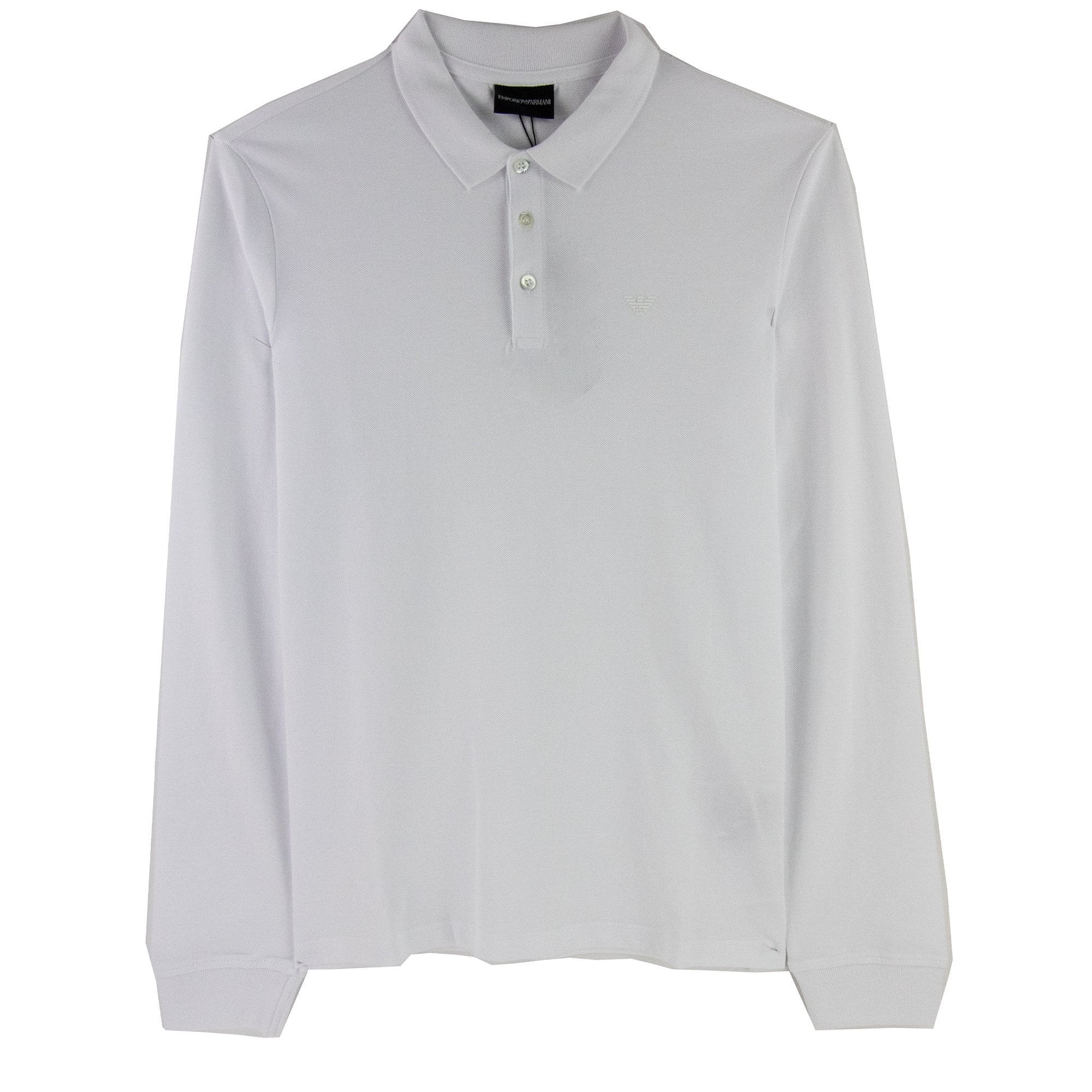 Emporio Armani Logo Long Sleeve Polo Shirt White 0100