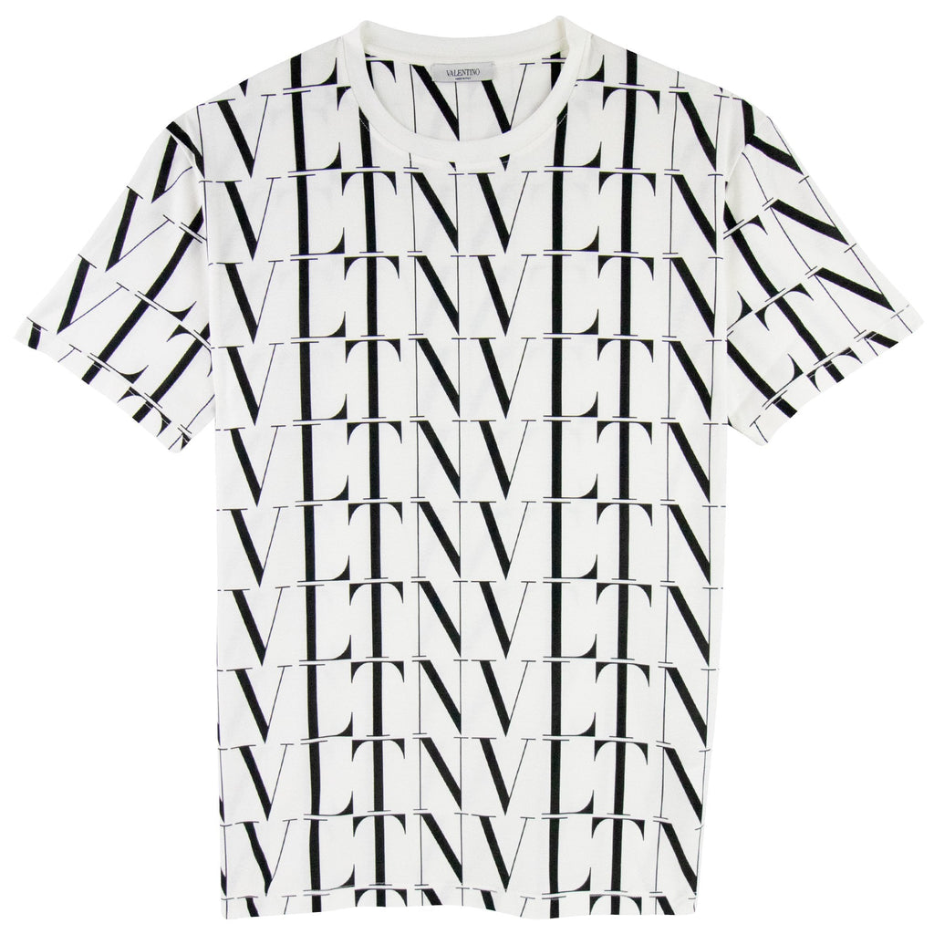 Valentino Logo Pattern Crewneck T Shirt White/black
