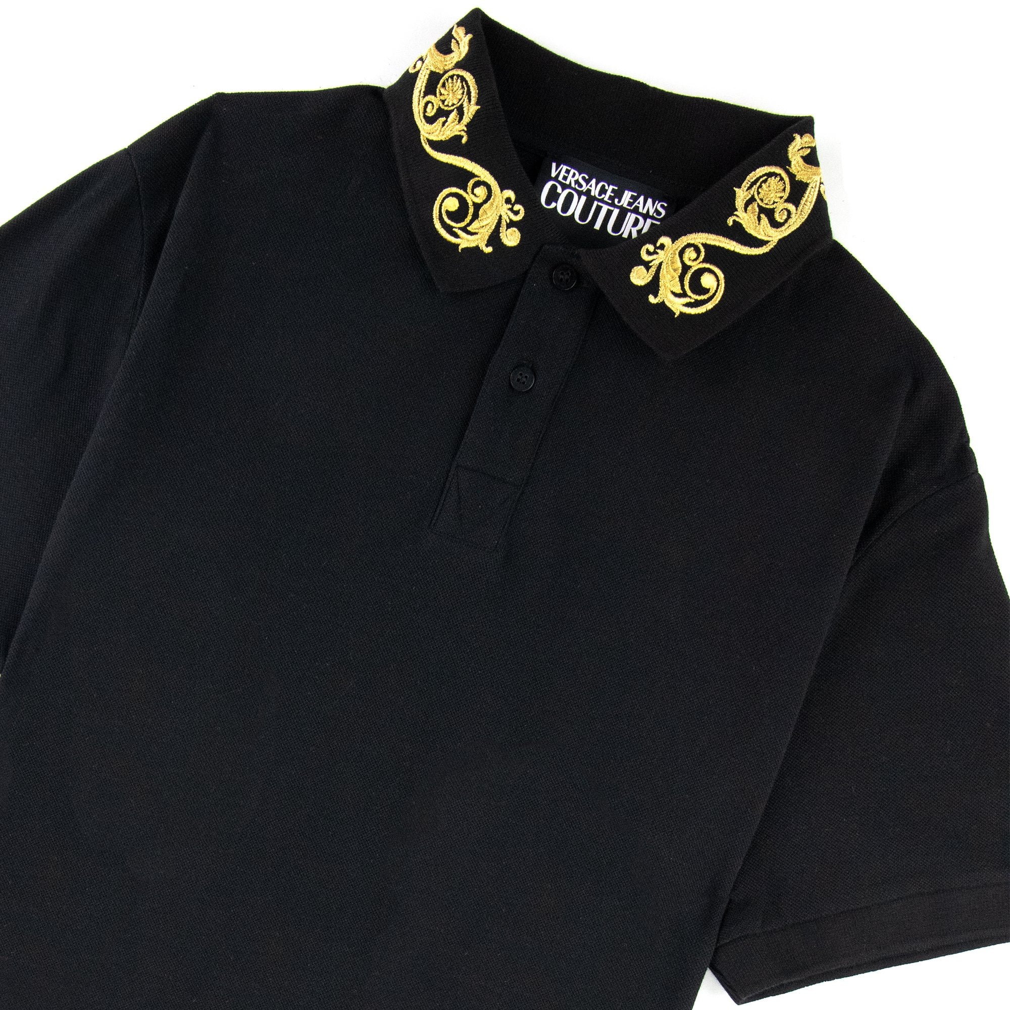 Versace Jeans Couture Cotton Polo Baroque Collar Black