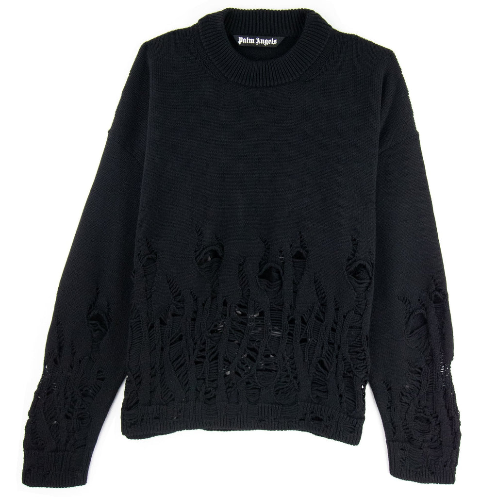 Palm Angels Distressed Flames Sweater Black/white