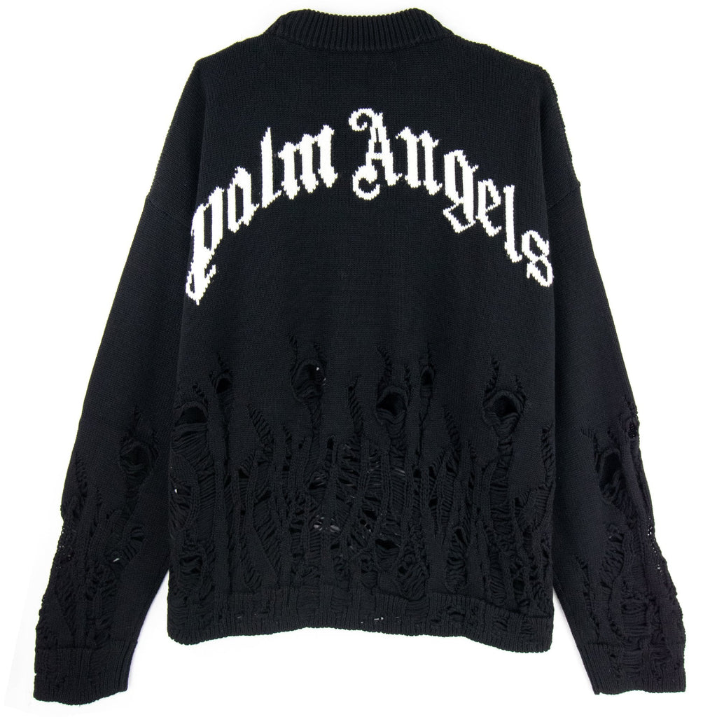 Palm Angels Distressed Flames Sweater Black/white