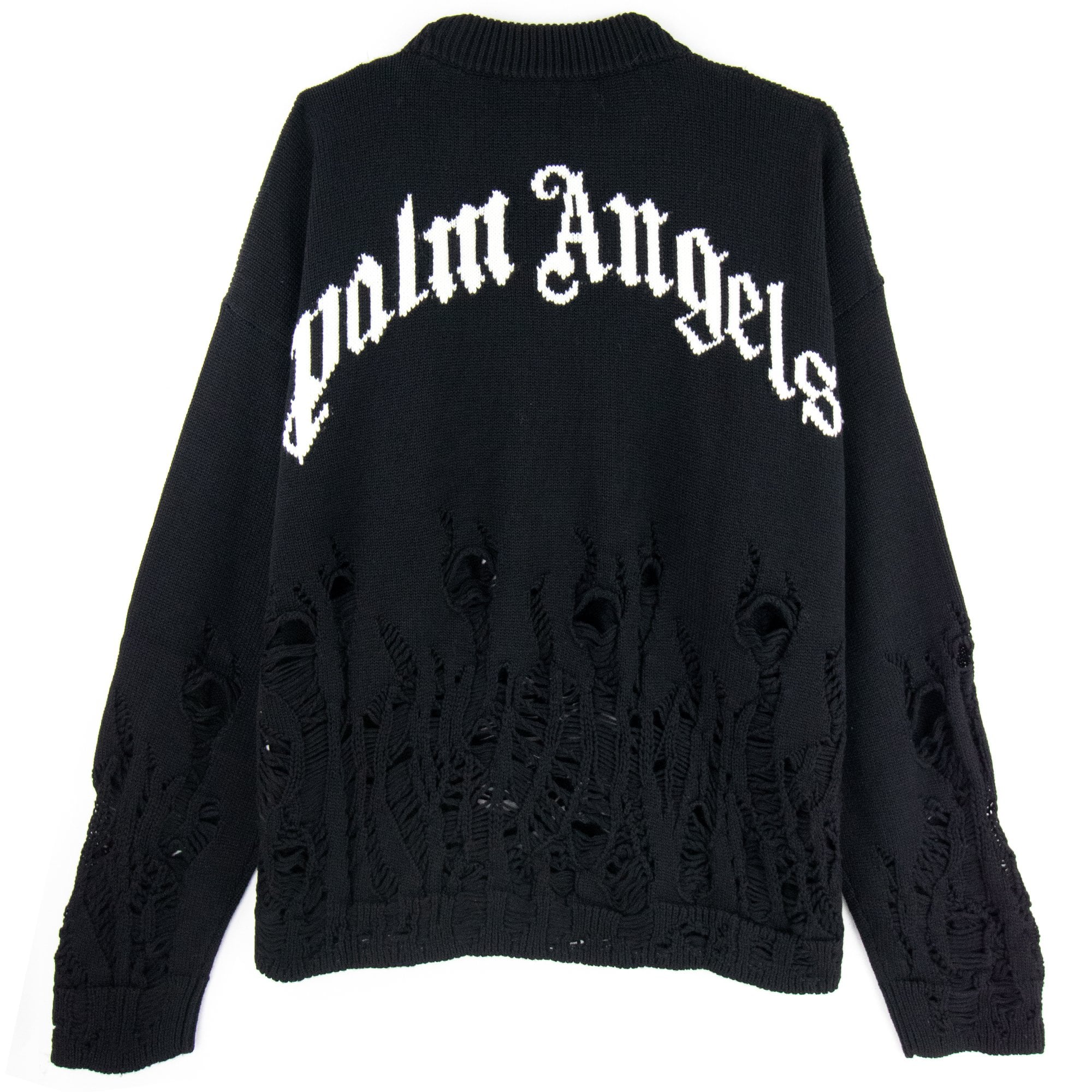 Palm Angels Distressed Flames Sweater Black/white