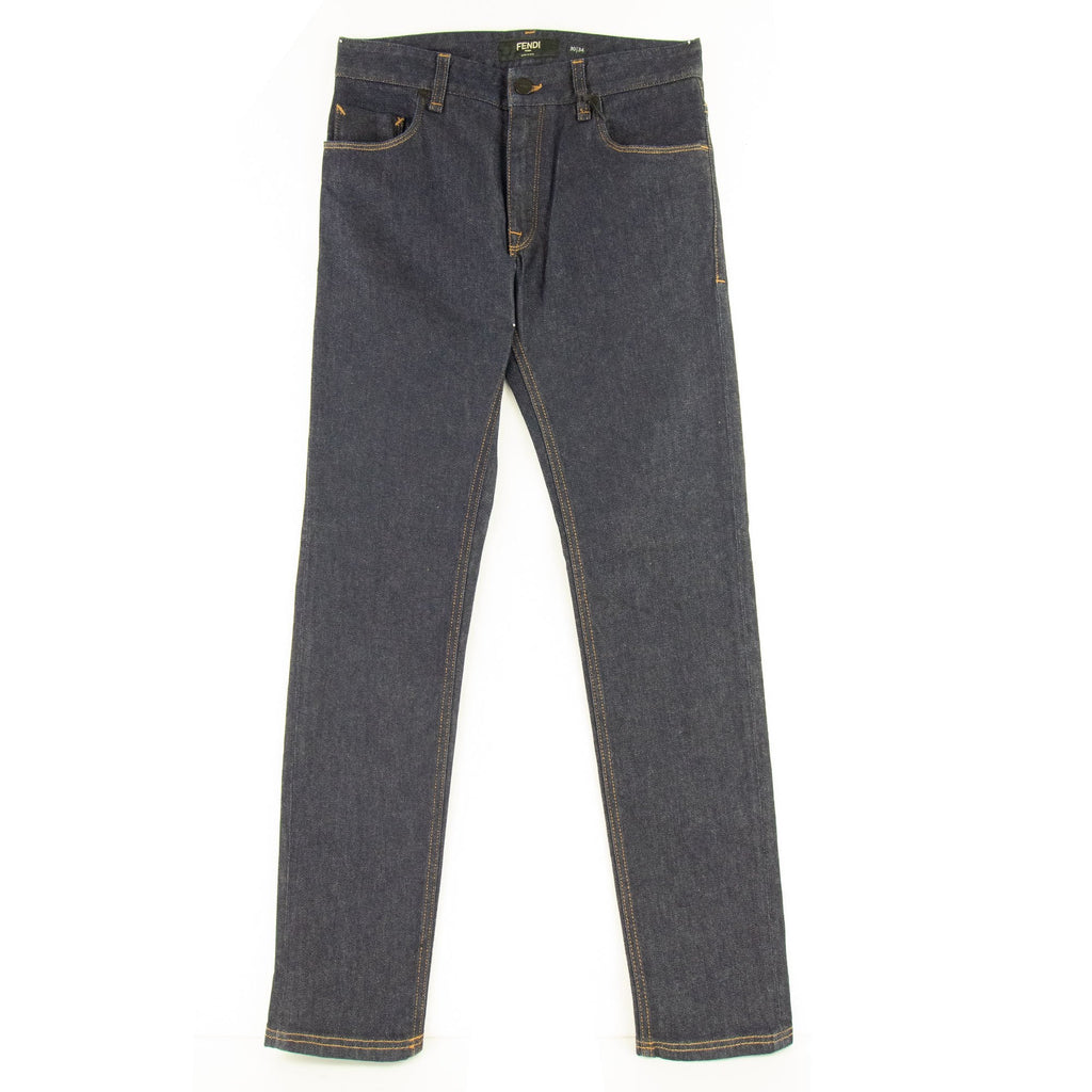 Fendi FF Pocket Logo Slim Jeans Dark Blue