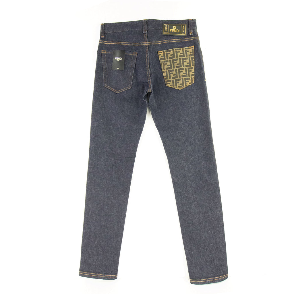 Fendi FF Pocket Logo Slim Jeans Dark Blue
