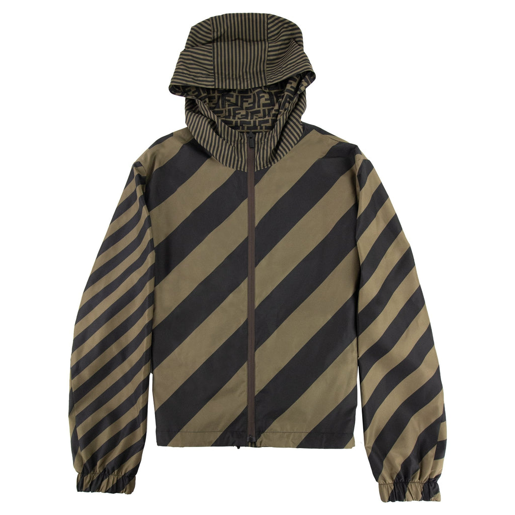 Fendi Reversible Logo Print Shell Hooded Jacket Tobacco/moro