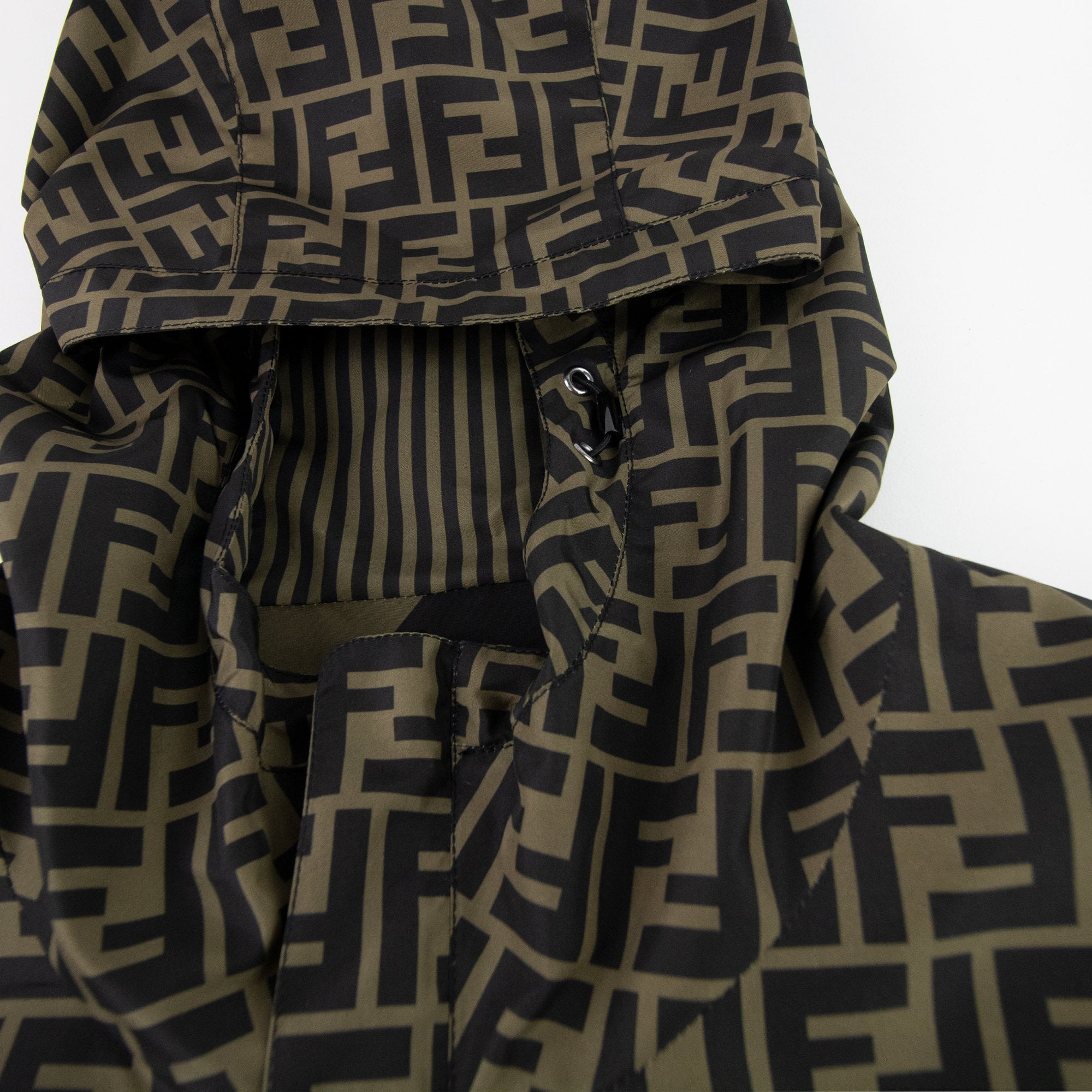 Fendi Reversible Logo Print Shell Hooded Jacket Tobacco/moro