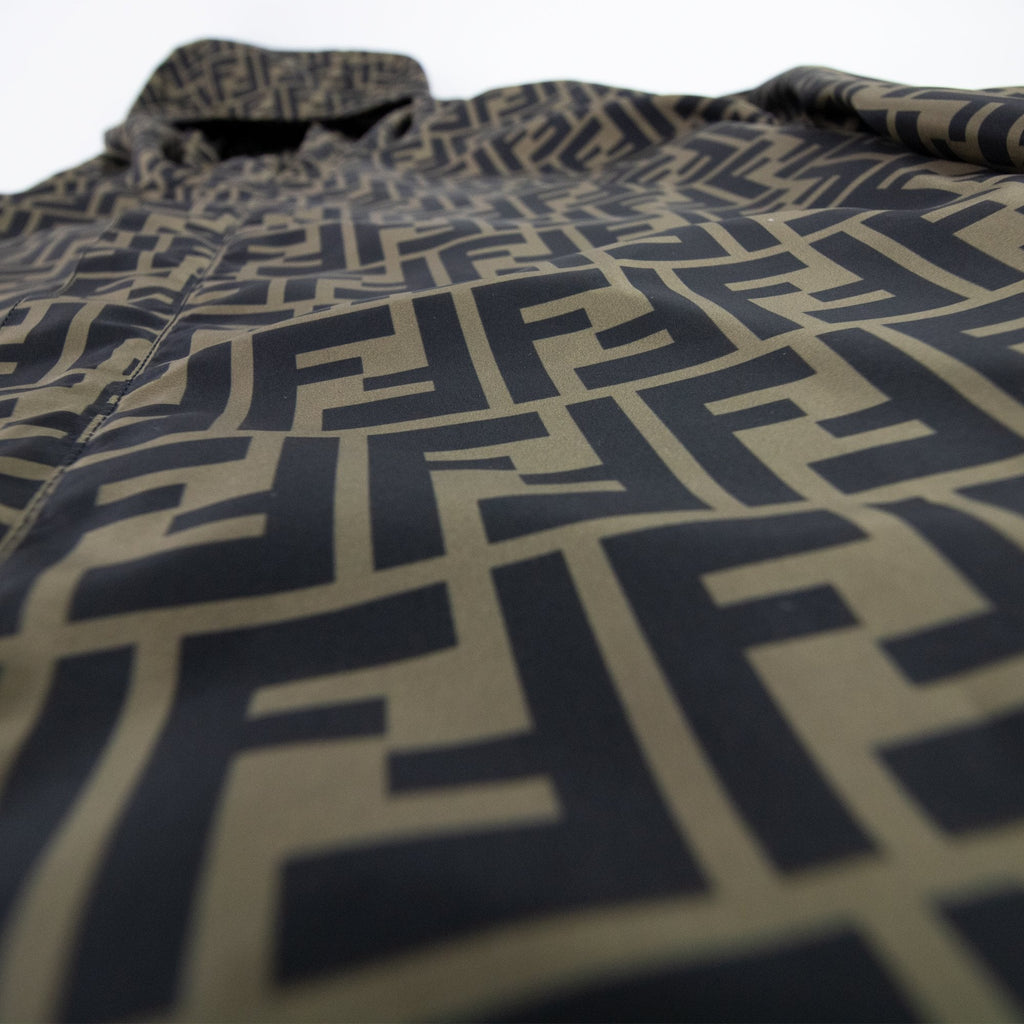 Fendi Reversible Logo Print Shell Hooded Jacket Tobacco/moro
