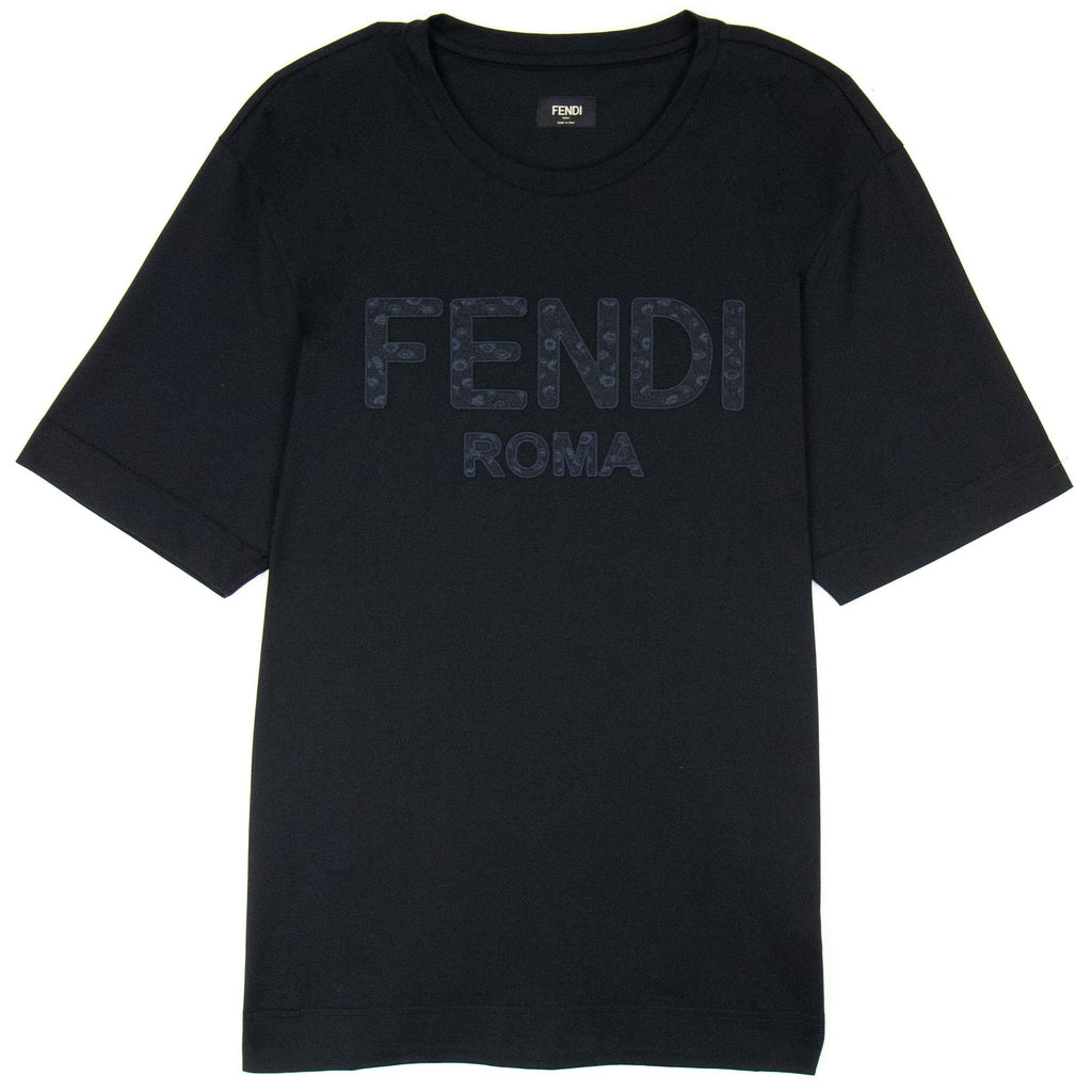 Fendi Embroidered Flower Logo Print T Shirt Black