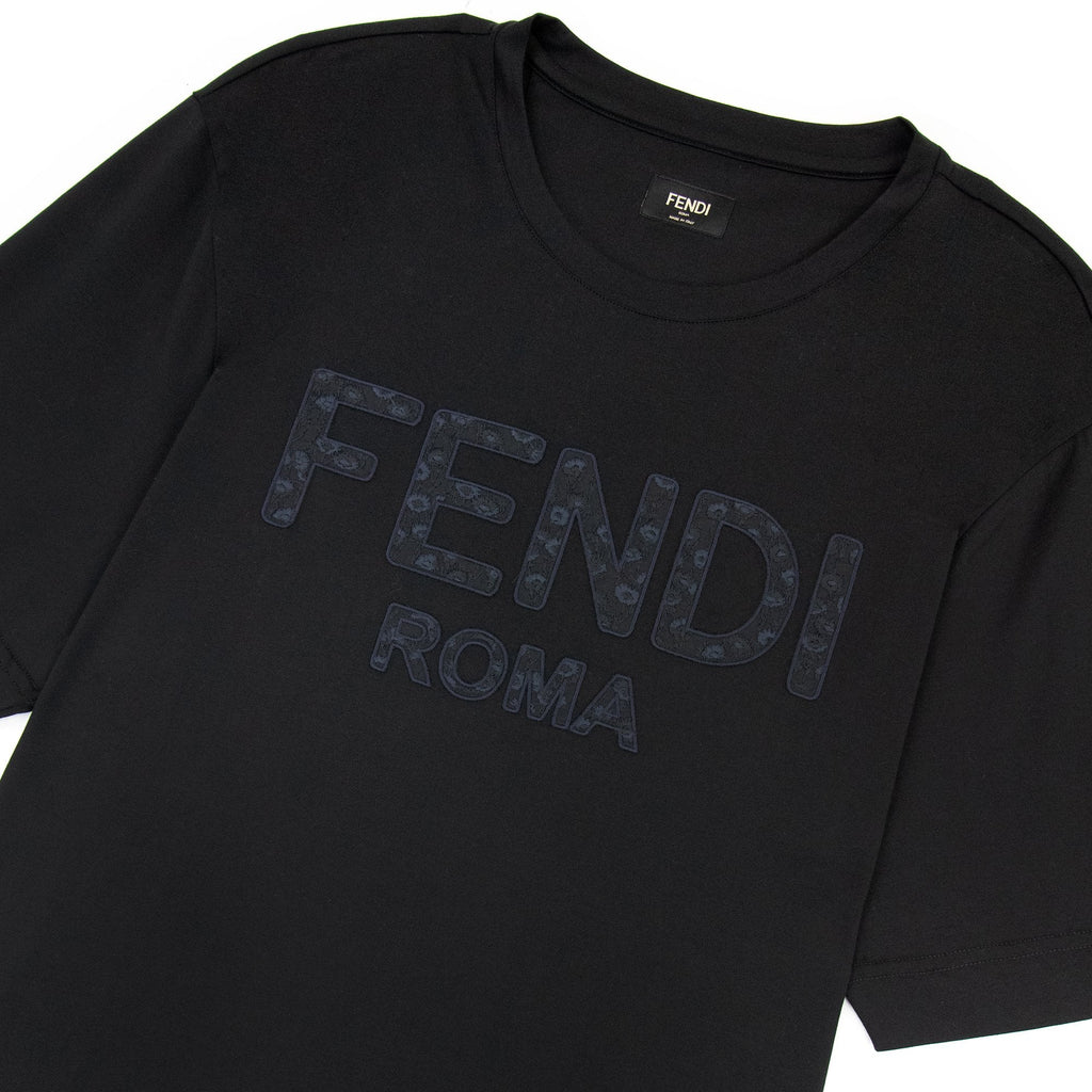 Fendi Embroidered Flower Logo Print T Shirt Black