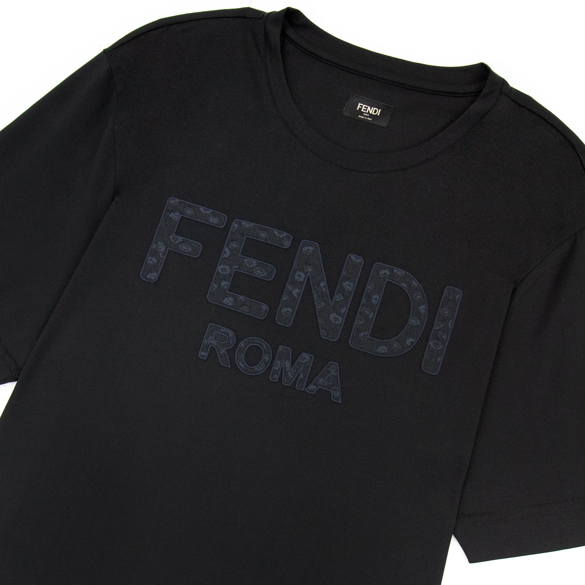 Fendi Embroidered Flower Logo Print T Shirt Black