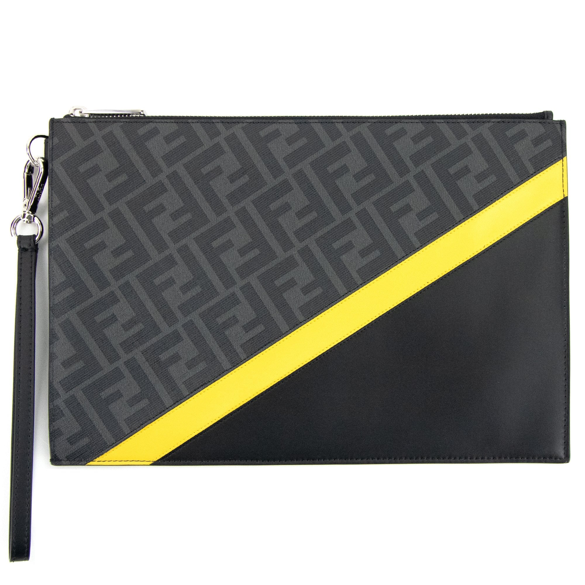 Fendi FF Logo Print Leather Pouch Nero/Sunflower | ONU – Onu