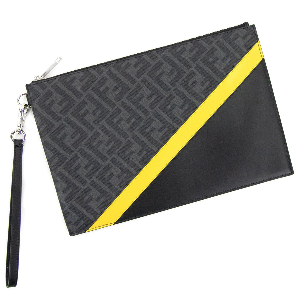 Fendi FF Logo Print Leather Pouch Nero/Sunflower