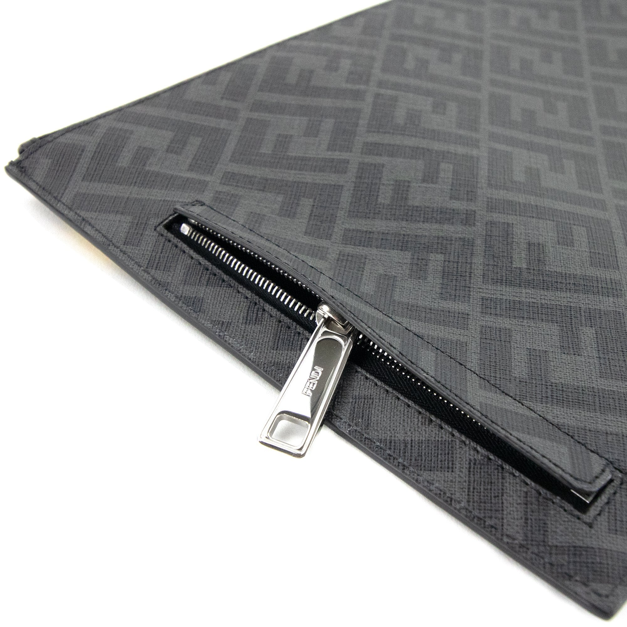 Fendi FF Logo Print Leather Pouch Nero/Sunflower