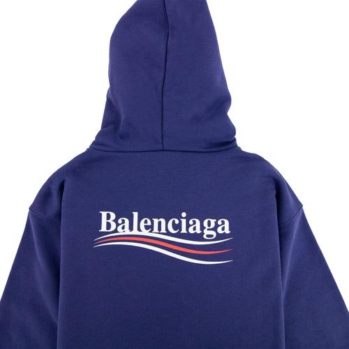 Balenciaga Logo Print Hooded Sweatshirt Blue 1195