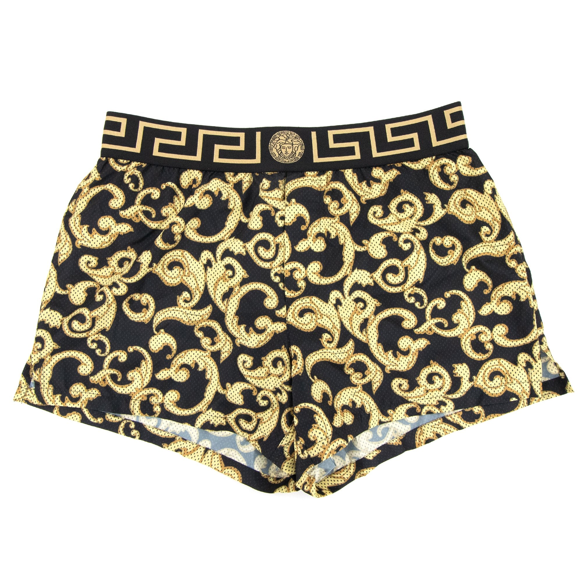 Versace Baroque Gold Print Swim Shorts Nero/oro