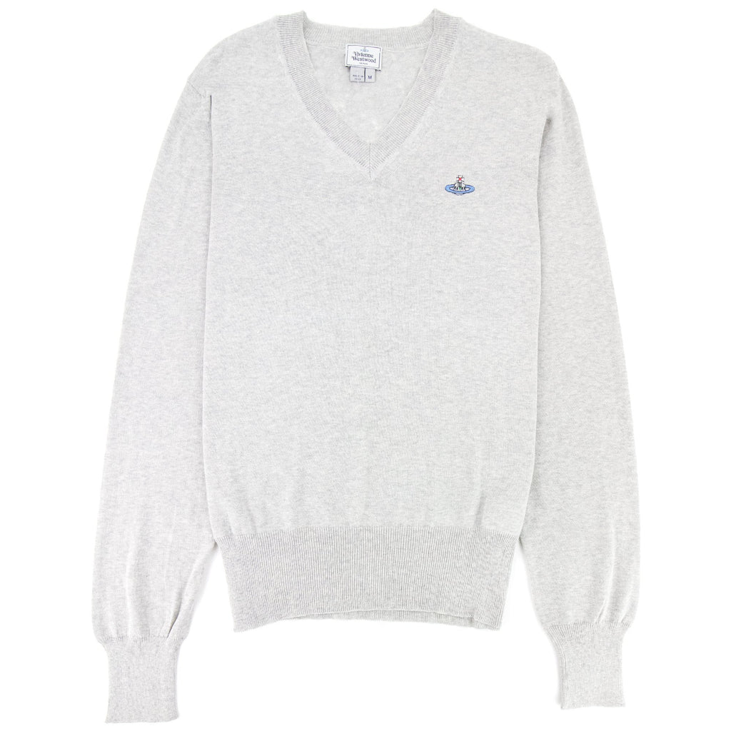 Vivienne Westwood V Neck Knitted Jumper Light Grey