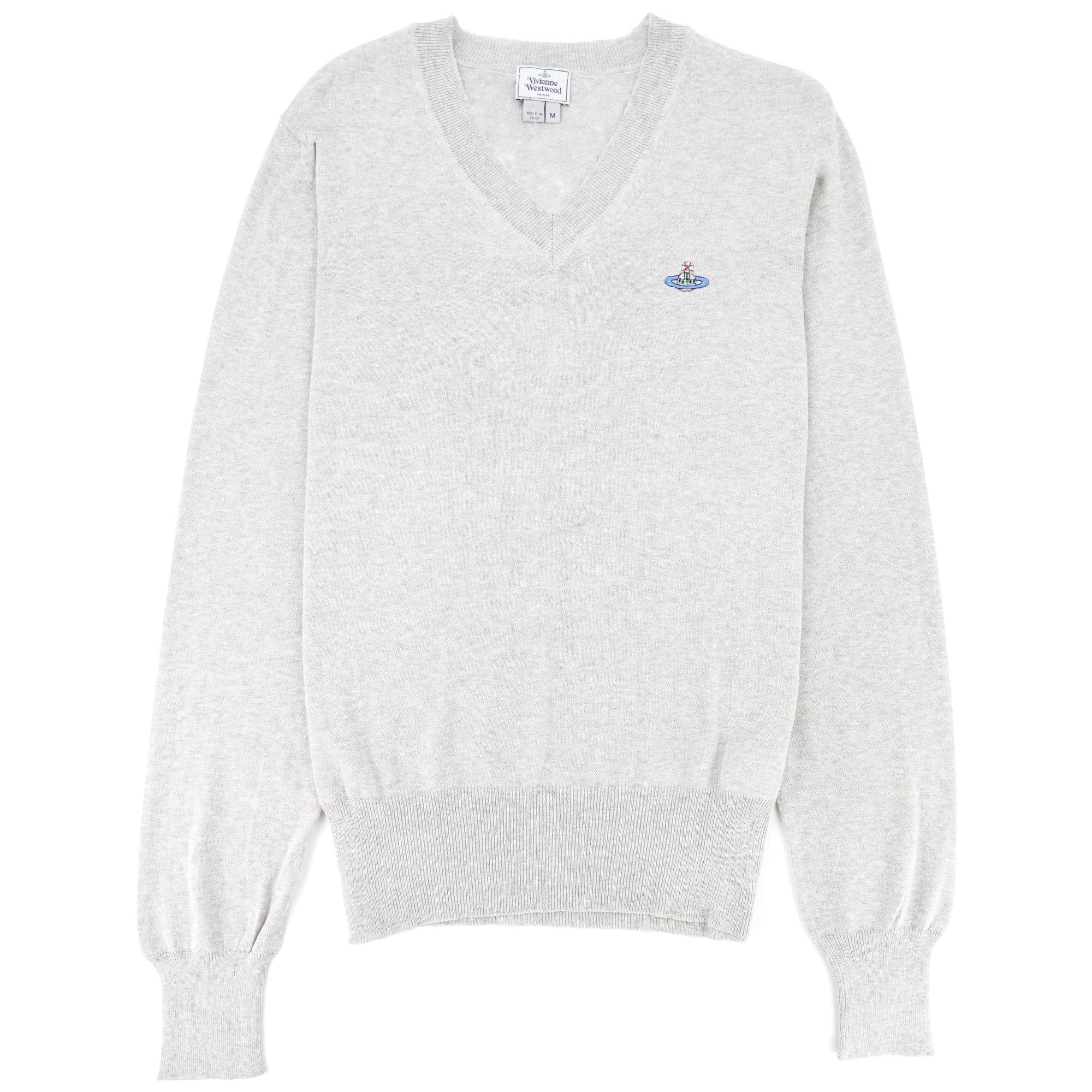 Vivienne Westwood V Neck Knitted Jumper Light Grey