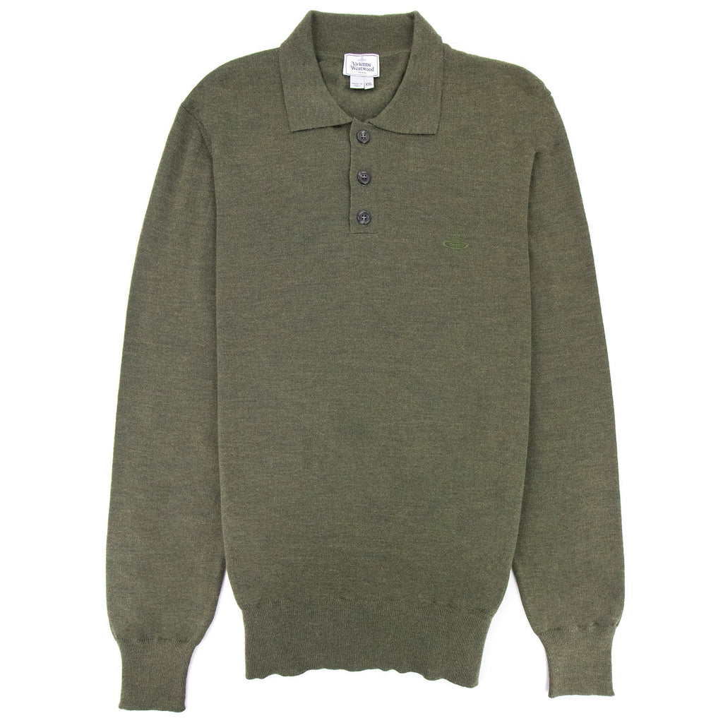 Vivienne Westwood Logo Knitted Long Sleeve Polo Khaki