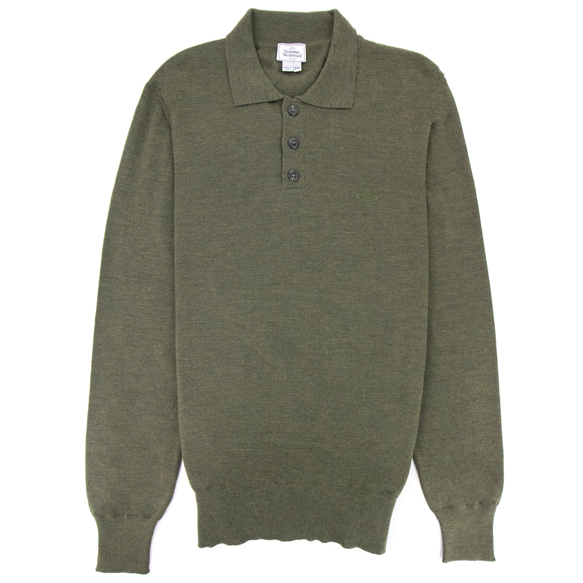 Vivienne Westwood Logo Knitted Long Sleeve Polo Khaki