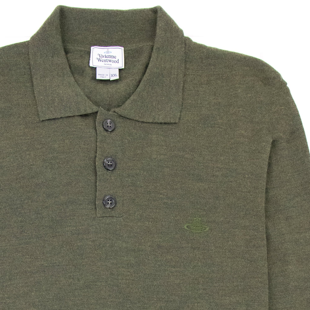 Vivienne Westwood Logo Knitted Long Sleeve Polo Khaki